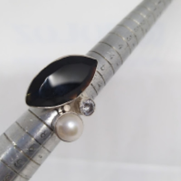 .925 Silver ring marquise cut cristal round zircon & faux pearl - Picture 5 of 6